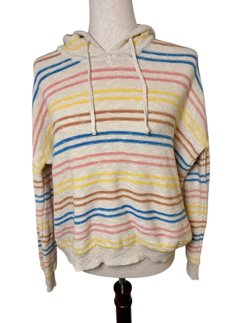 Revolve Stitches & Stripes Cream Rainbow Striped Hooded Sweater Medium